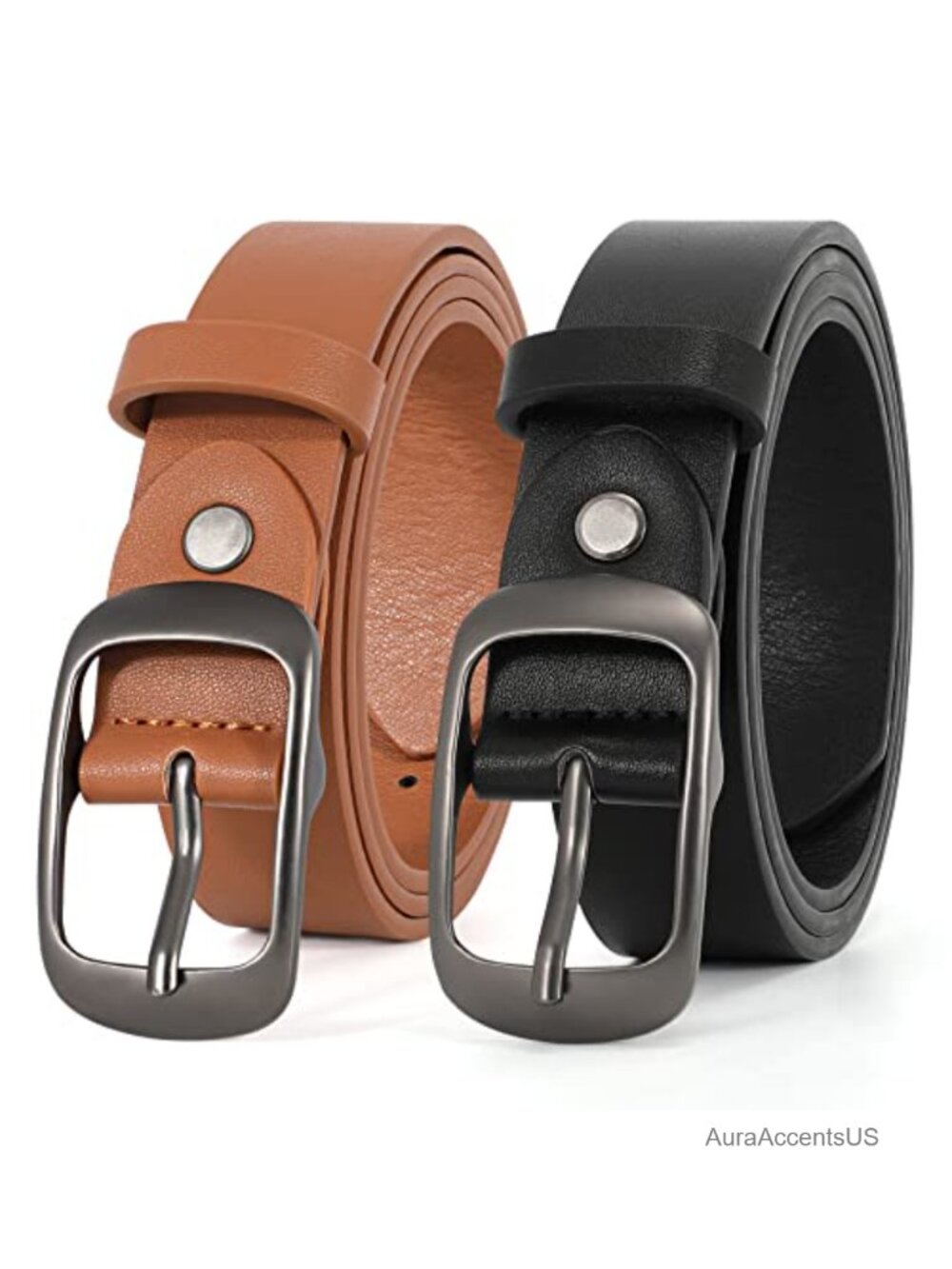 2 Pack Women Plus Size Leather Belts with Pin Buckle for Jeans Pants Dress